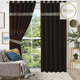 2 Pieces Crocodile Luxury Velvet Curtain Panels with 2 belts-Brown